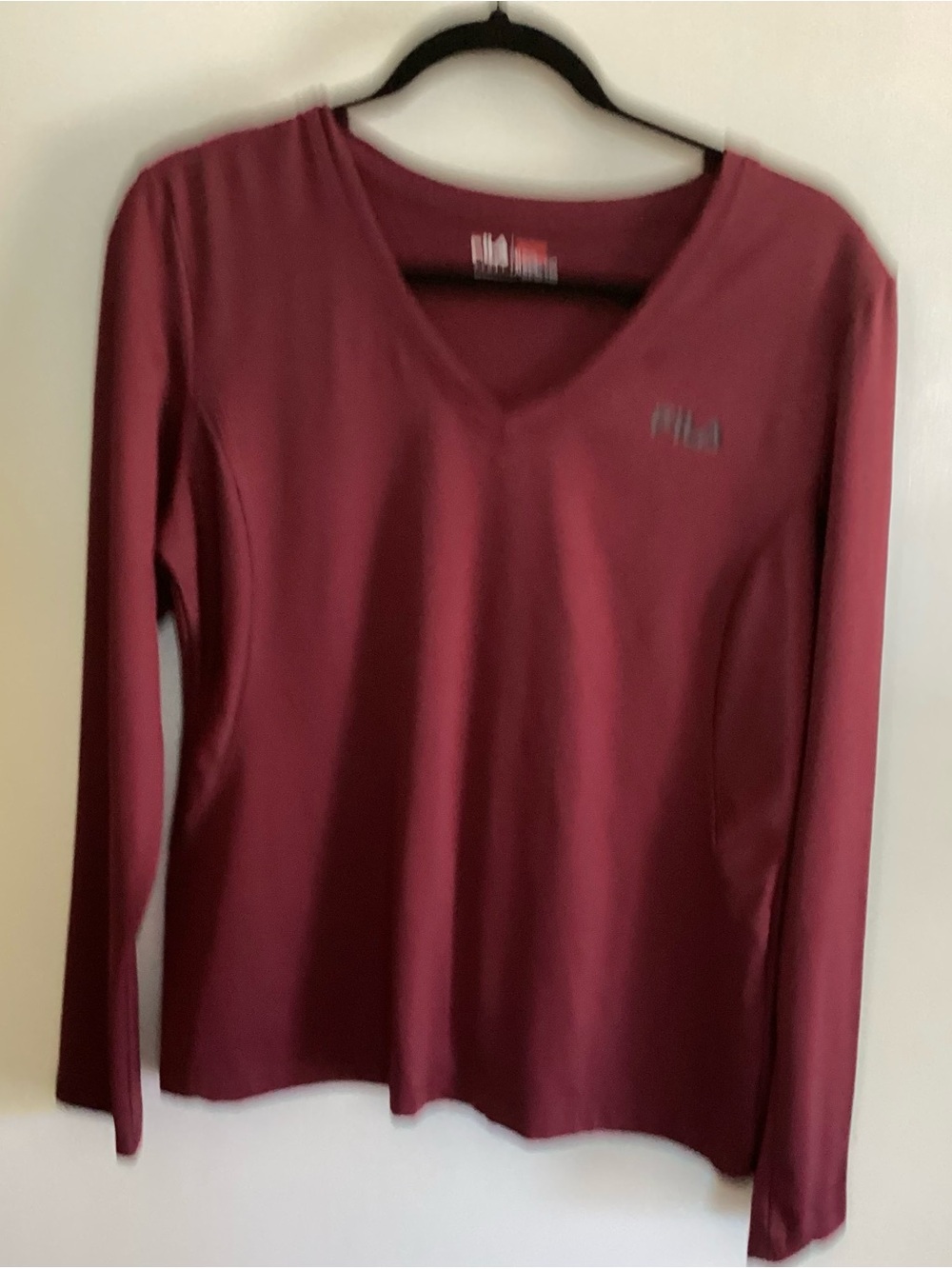 Fila Women's Long Sleeve V-Neck Top in Burgundy